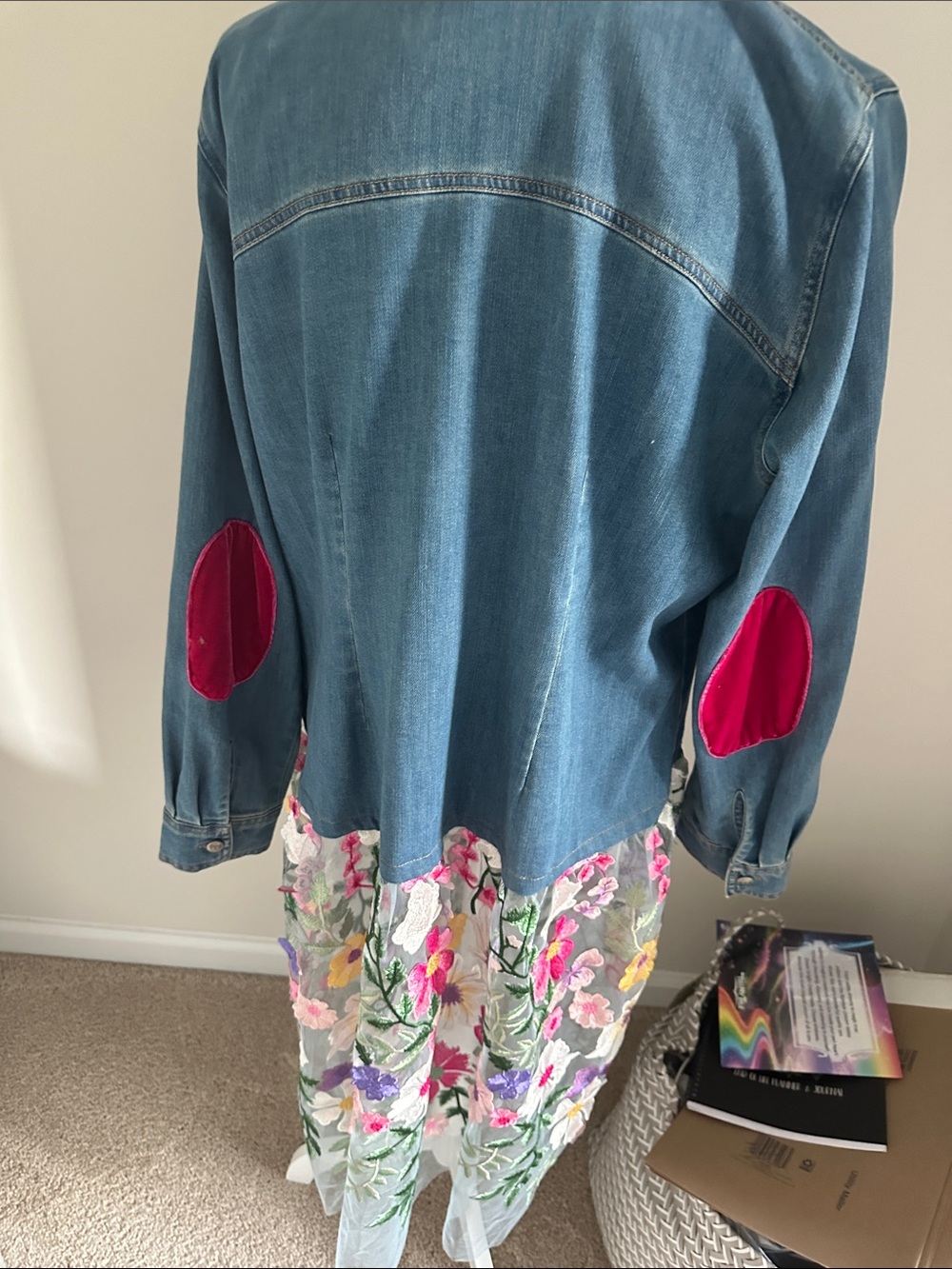 Aratta Blue Denim Jacket with Multicolor Floral Embroidery - Picture 12 of 12